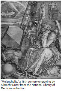 Melancholia, a 16th century engraving by Albrecht Durer from the National Library of Medicine collection.